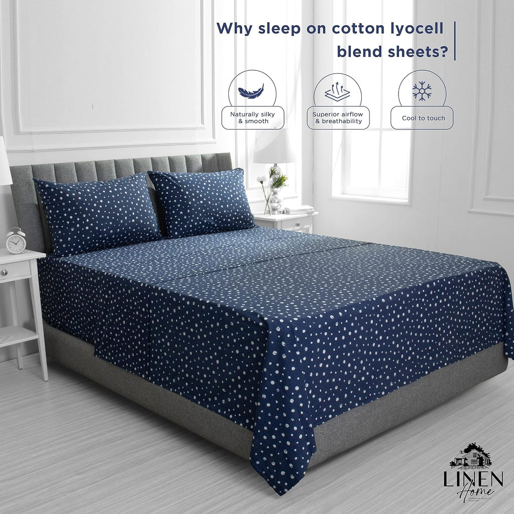 Linen Home Cotton Lyocell Blend Percale Sheet Set King Size - 4 Piece Deep Pocket Bedding, Pre-Washed & Shrunk, Crisp Cooling Fabric…