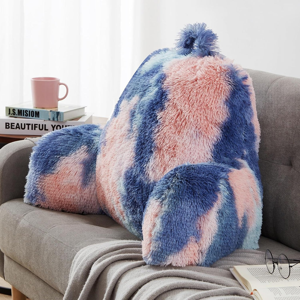 Bedriping Reading Pillow for Bed Adult - Faux Fur Backrest Pillow with Arms, Ergonomic Back Pillows for Sitting in Bed, Extra Fluffy TV Pil…