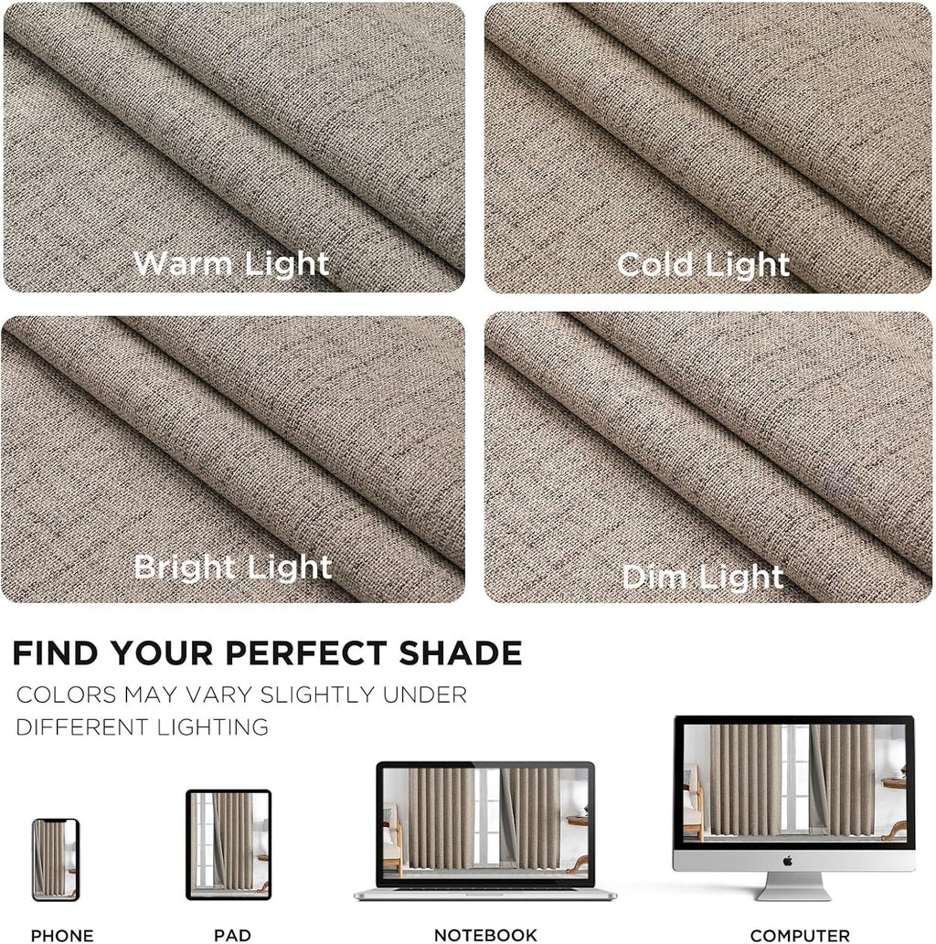 Joydeco 100% Blackout Curtains for Bedroom - Natural Linen Curtains 42" Wx 63" L Long, Thermal Insulated 2 Panels Linen Light Blocking Drap…