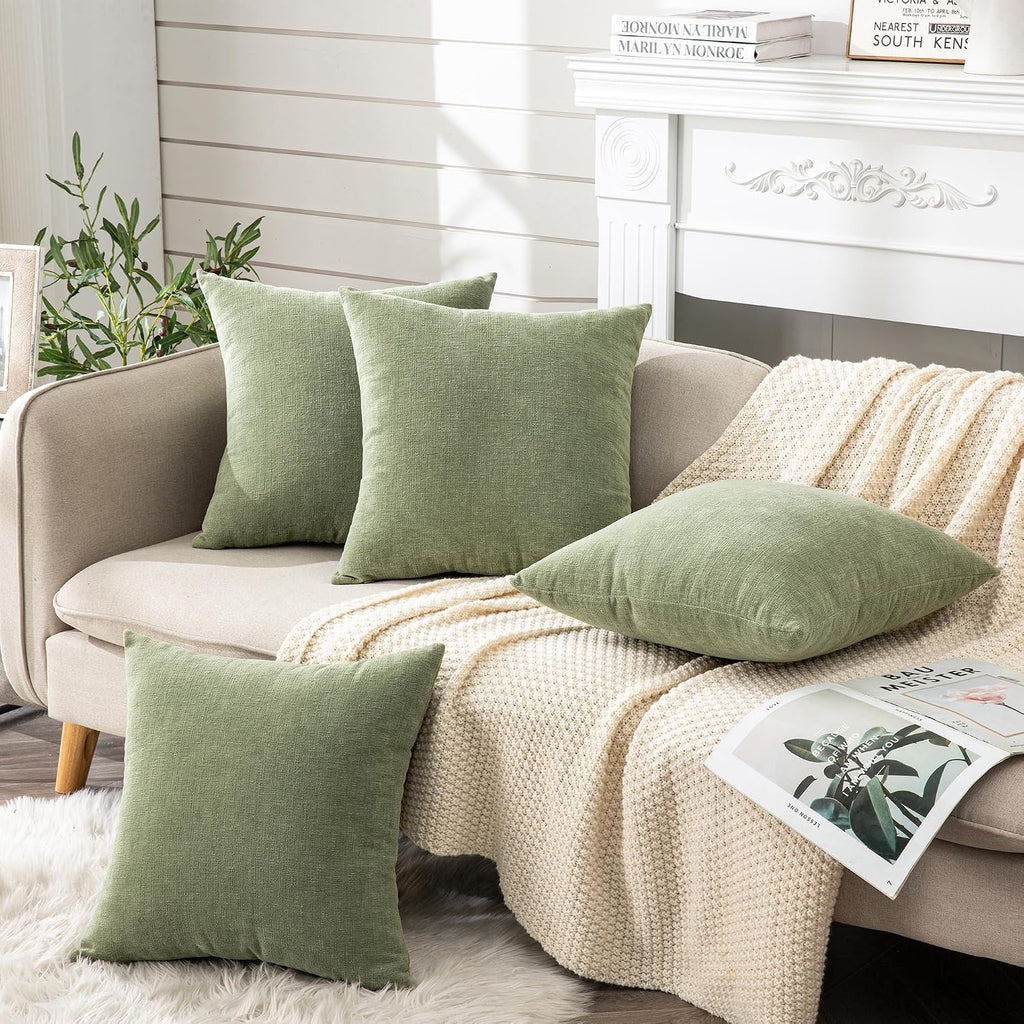 Gawamay Decorative Square Throw Pillow Covers 18"x18" Inch Set of 4, Super Soft Chenille Pillows Farmhouse Fall Pillowcase for Living Room…
