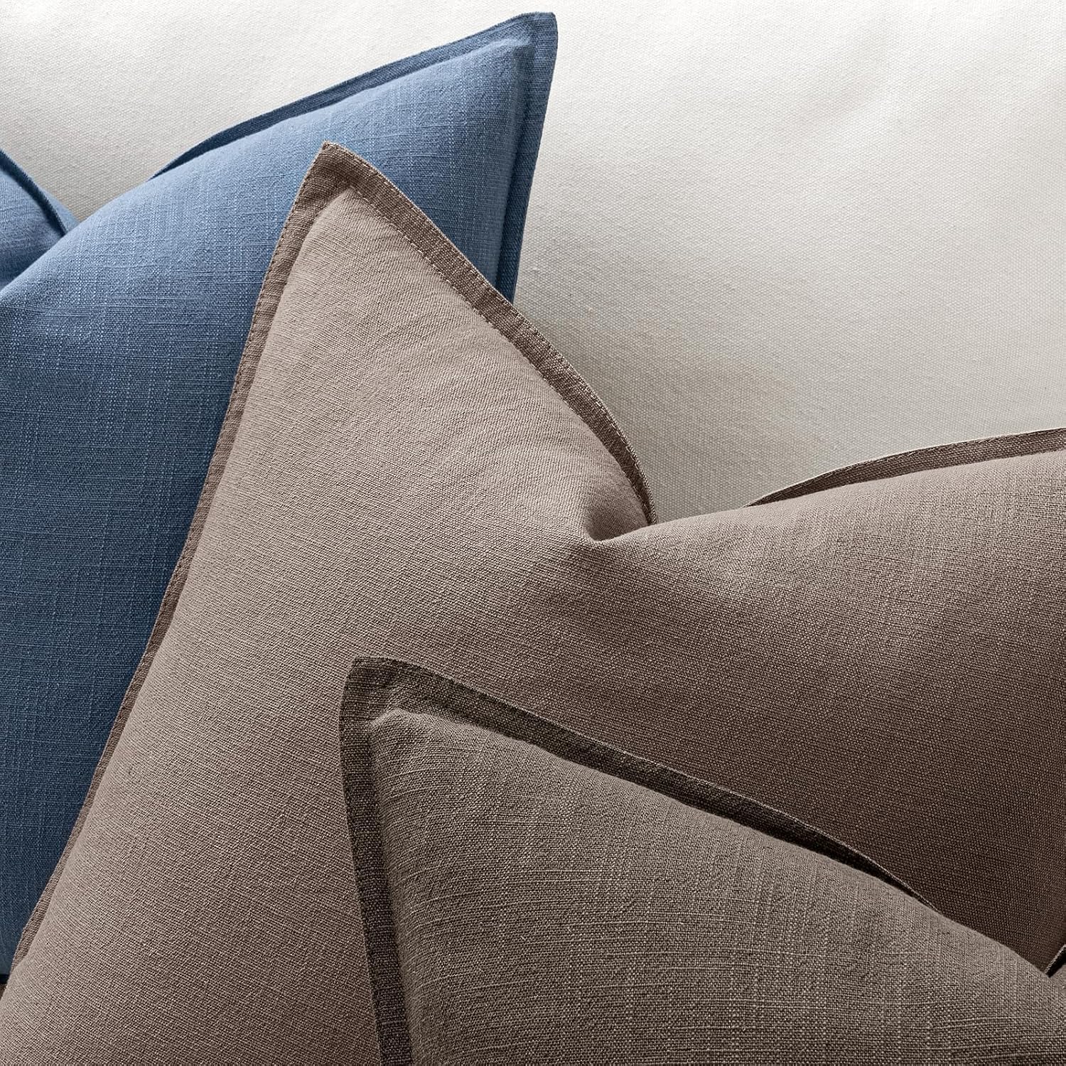 Anroduo Pack of 2 Decorative Linen Pillow Covers Blue Ashes Neutral Farmhouse Boho Soild Cushion Case Soft Accent Pillowcase for Couch Sofa…