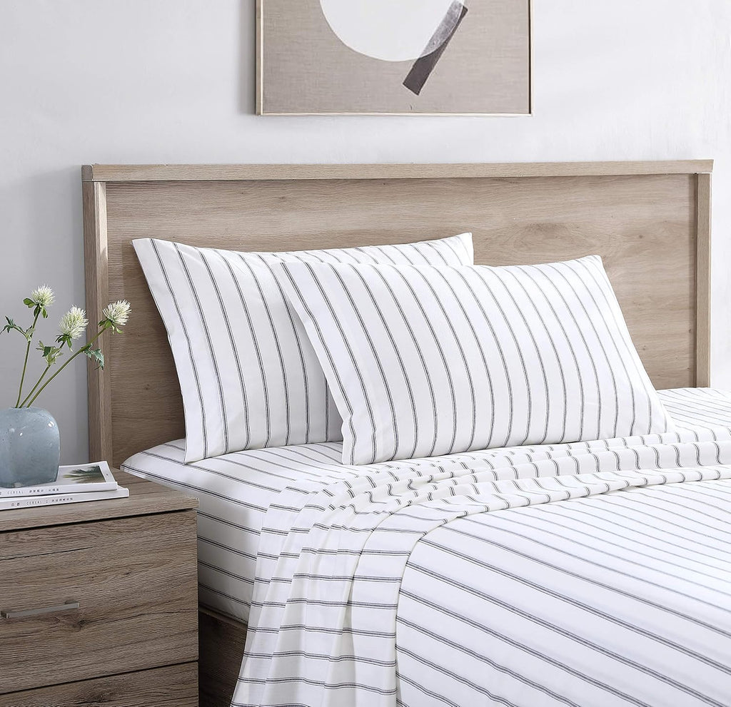 StoneCottage Stone Cottage - Twin Sheets, Cotton Percale Bedding Set, Crisp & Cool Ideal Bedding Set (Trenton Stripe Grey, Twin) Cotton Grey