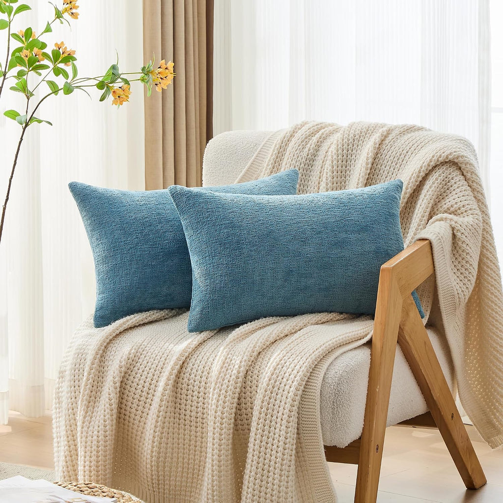 Gawamay Set of 2 Decorative Lumbar Soft Chenille Throw Pillow Covers 12x20 Inch (30x50 CM), Boho Farmhouse Cushion Cases, Couch Pillow Cove…