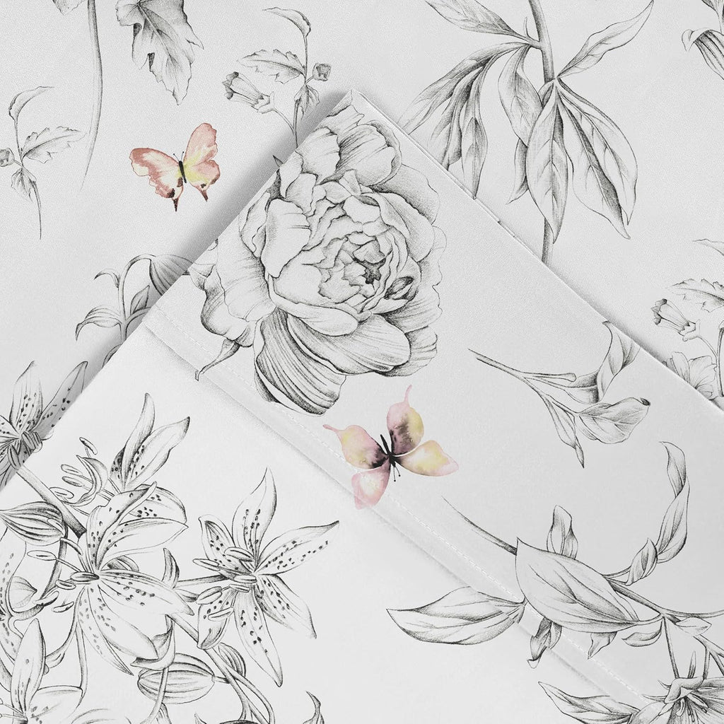 Pointehaven Pollen Printed Cotton Percale 4 pc Sheet Set, Queen