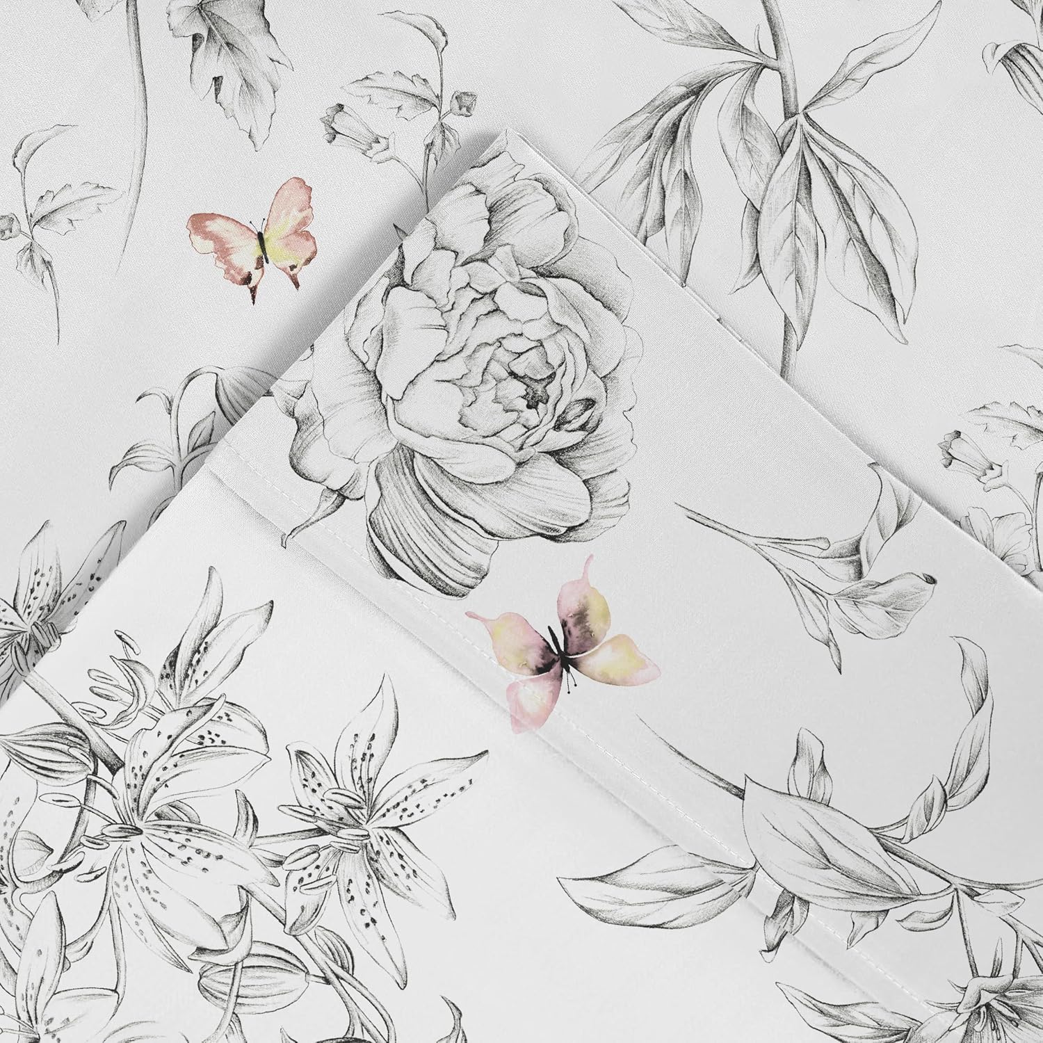 Pointehaven Pollen Printed Cotton Percale 4 pc Sheet Set, Queen