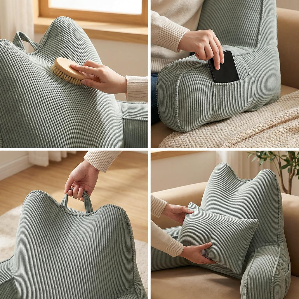 Ailuteie Patented Design Cat Ear Inspired Corduroy Reading Pillow with Arms, Aesthetic Bed Rest Pillow for Sitting in Bed, Detachable Lumba…