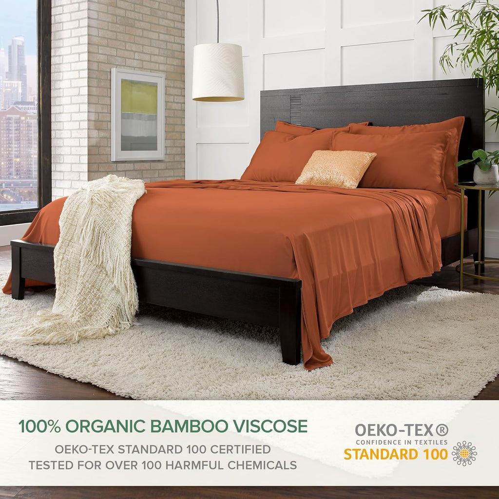 PureBamboo Pure Bamboo California King Sheets, Genuine 100% Organic Viscose Derived from Bamboo Bed Sheet Set, Soft & Cooling, Double Stitc…