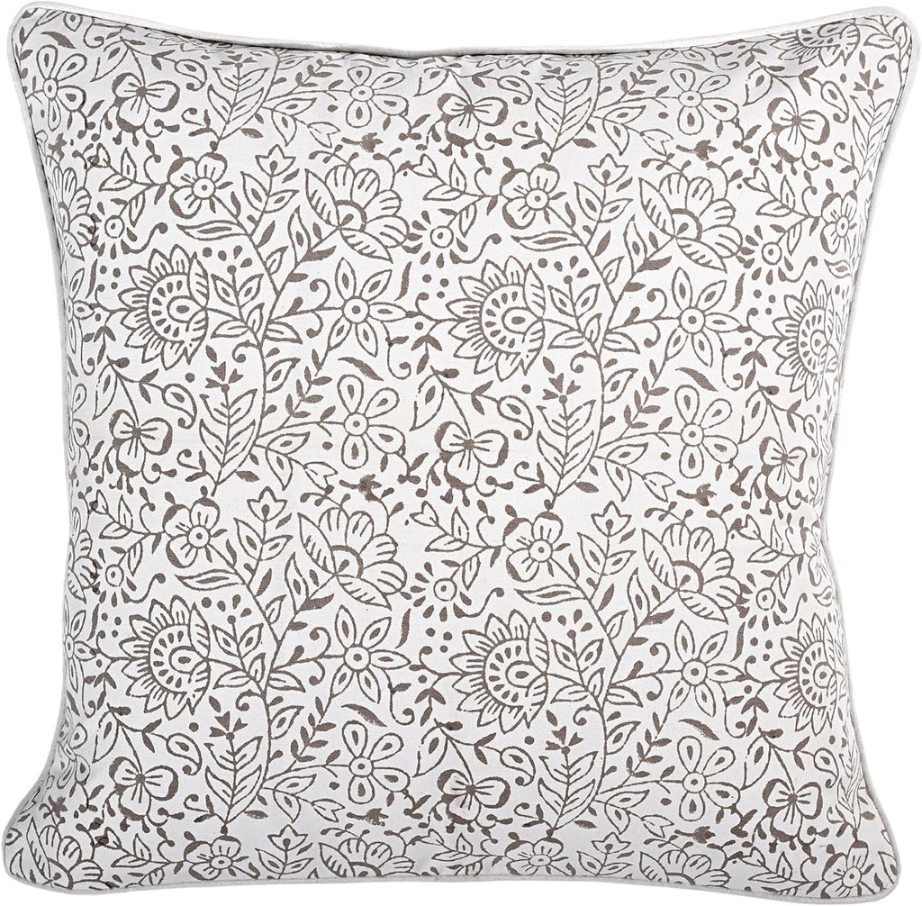 Ridhi Block Print Taupe Pillow Cover 20" x 20" (Pack of 2) Decorative Couch Pillows for Living Room, Farmhouse Chic Boho Cute Outdoor Pillo…