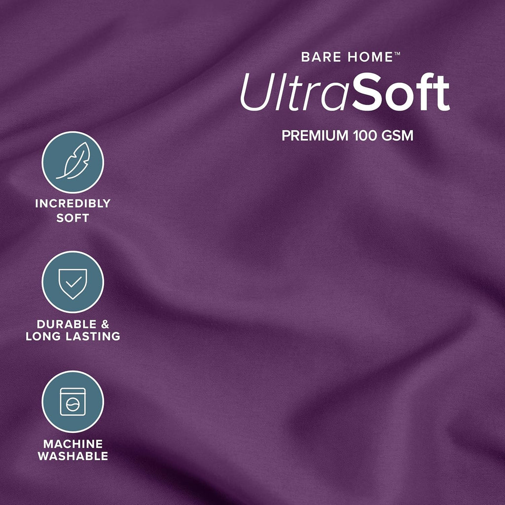 BareHome Bare Home Microfiber Pillow Cases - King Size Set of 2 - Cooling Pillowcases - Double Brushed - Plum Pillowcases Two Pack - Easy C…