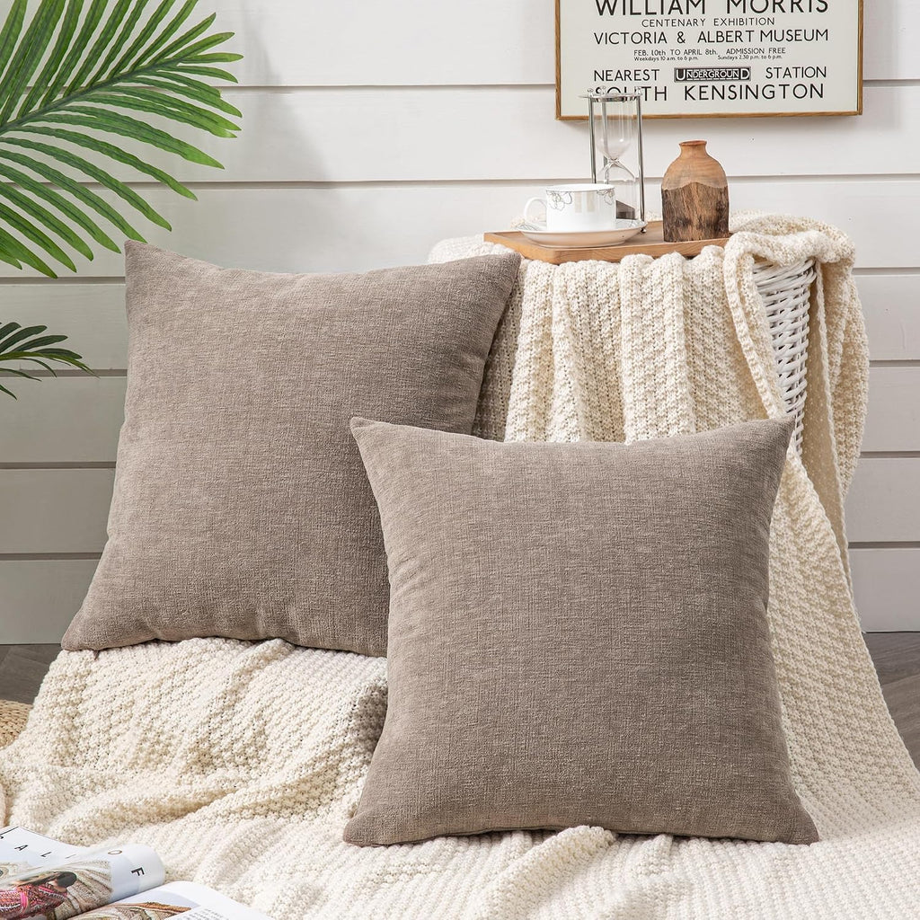 Gawamay Decorative Chenille Throw Pillow Covers 26x26 Inch Pack of 2, Soft Square Couch Pillow Cover for Sofa Cushion Living Room Bedroom O…