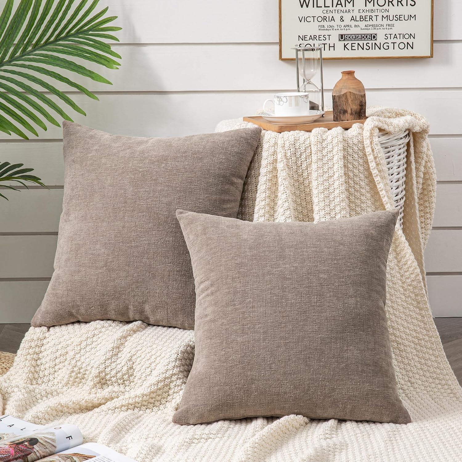 Gawamay Decorative Chenille Throw Pillow Covers 26x26 Inch Pack of 2, Soft Square Couch Pillow Cover for Sofa Cushion Living Room Bedroom O…