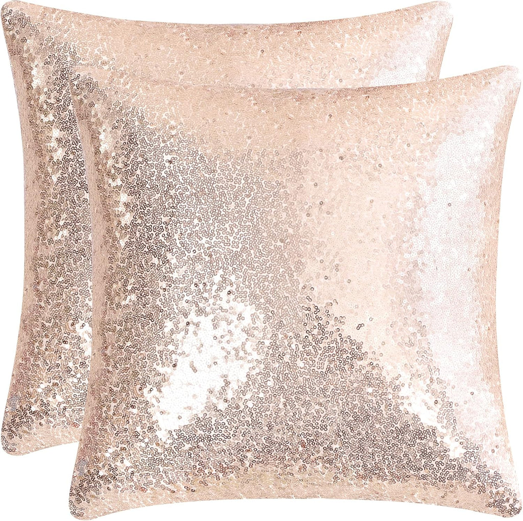 uxcell 2 Pcs Sequin Throw Pillow Covers, Shiny Sparkling Comfy Satin Cushion Covers, Decorative Pillowcases for…