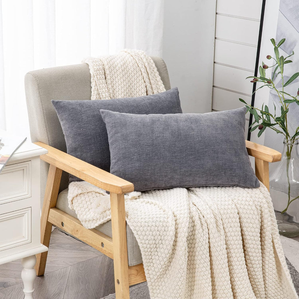 Gawamay Lumbar Support Pillow Decorative Rectangle Throw Pillow Covers 12"x20" Inch Set of 2, Soft Chenille Fall Pillowcase for Living Room…