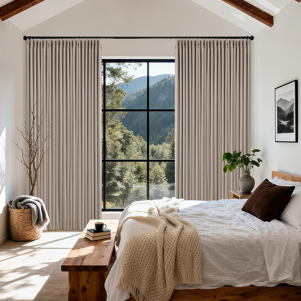 Twodrapes Extra Wide Burlywood Birch Blackout Sliding Glass Door Curtains 102 Inches Long Memory Trained Pinch Pleated Linen Double Layer B…