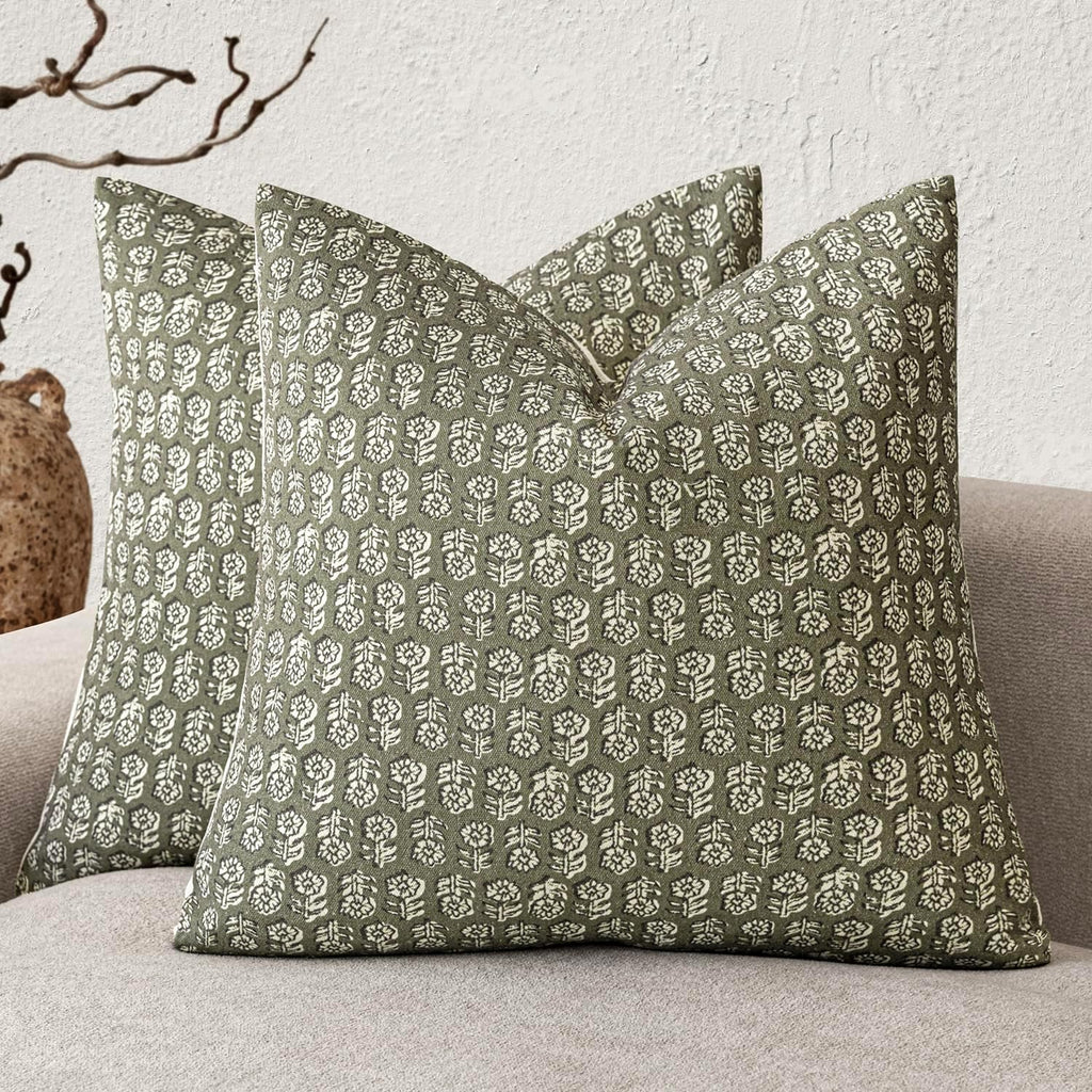 Foindtower Set of 2 Decorative Vintage Floral Print Throw Pillow Covers Neutral Modern Farmhouse Cushion Covers Boho Home Decor for Sofa…