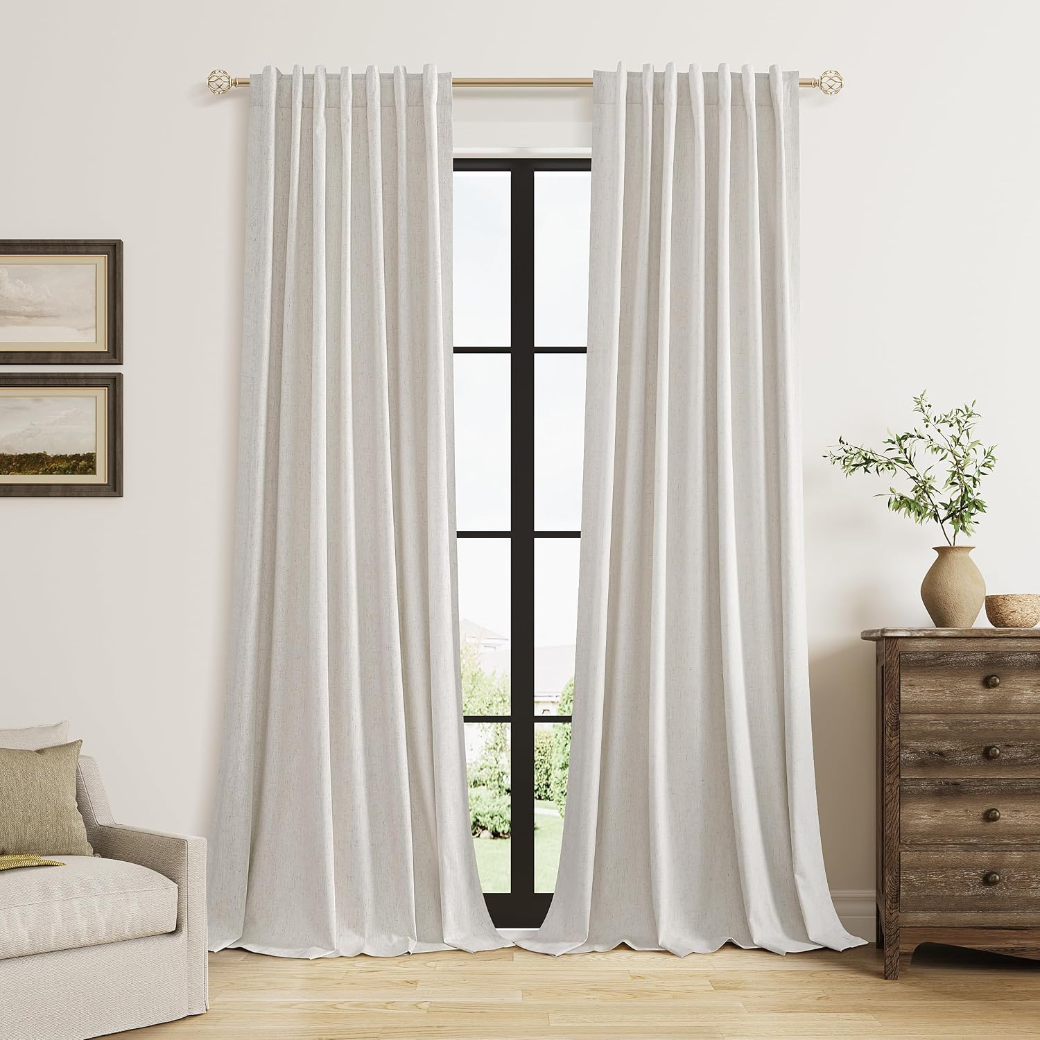 Guken Extra Long Light Beige 100% Blackout Curtains 144 Inch Length 2 Panels Set Back Tab Thermal Insulated Black Out Tall Windows Drapes 1…