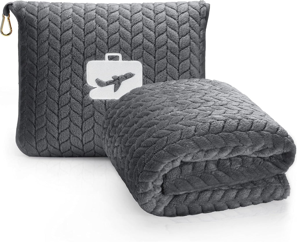 EverSnug Travel Blanket & Pillow 68x42 - Premium Ultra-Soft Microfleece 2 in 1 Compact & Packable Flight Blanket with Soft Bag…