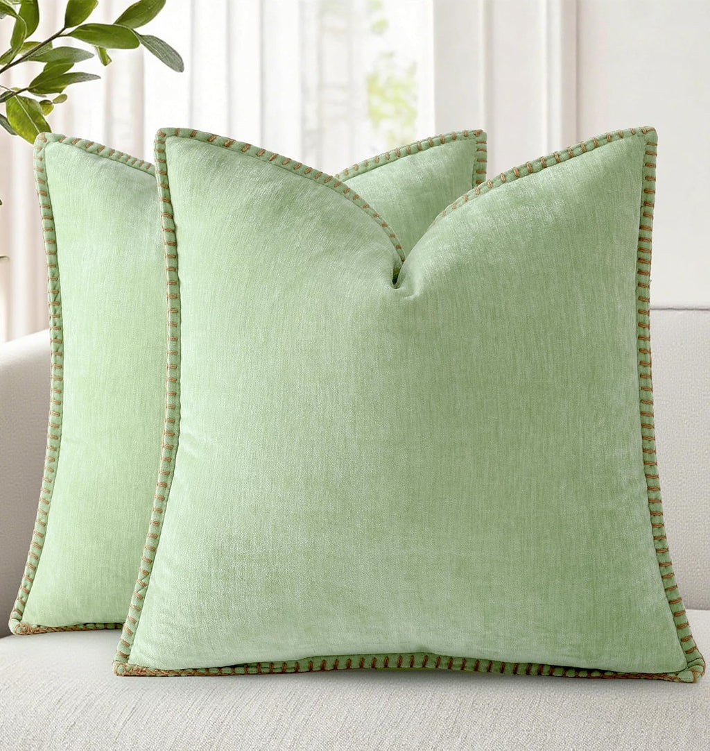 decorUhome Summer Chenille Soft Cozy Throw Pillow Covers 26x26 Set of 2, Modern Farmhouse Boho Velvet Decorative Euro Sham Pillow Cases wit…