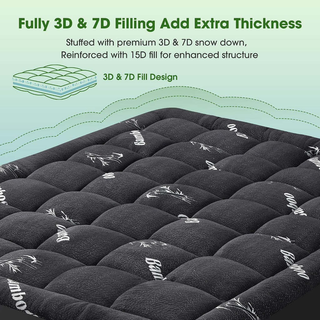 Grusign Mattress Pad Queen Size, Cooling Pillow Top Mattress Topper, Ultra Soft Viscose from Bamboo, Breathable for Hot Sleepers, Deep Pock…