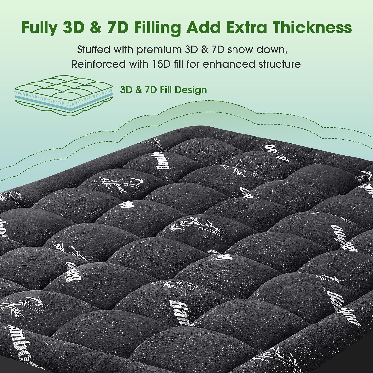 Grusign Mattress Pad Queen Size, Cooling Pillow Top Mattress Topper, Ultra Soft Viscose from Bamboo, Breathable for Hot Sleepers, Deep Pock…