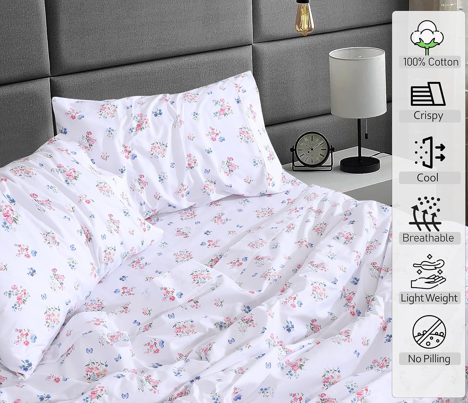 Ruvanti 100% Cotton Percale Sheets Full Size – Crisp Cooling Bed Sheets for Hot Sleepers, Deep Pocket 16”, Soft Breathable & Durable Hotel-…