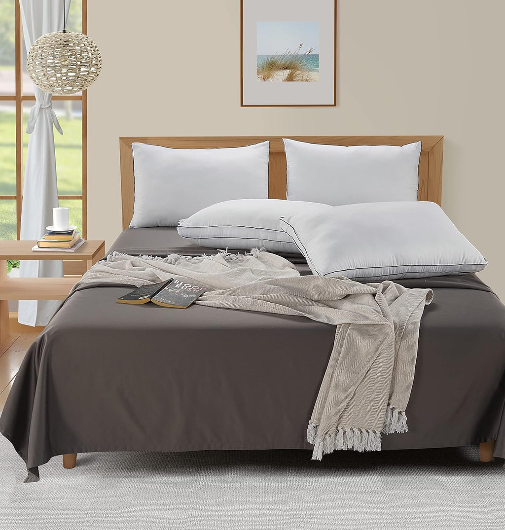 LaneLinen LANE LINEN Bed Pillows Standard Size Set of 4-20"x26" Medium Firm Down Alternative Pillows for Sleeping, Hotel Quality Back Stoma…