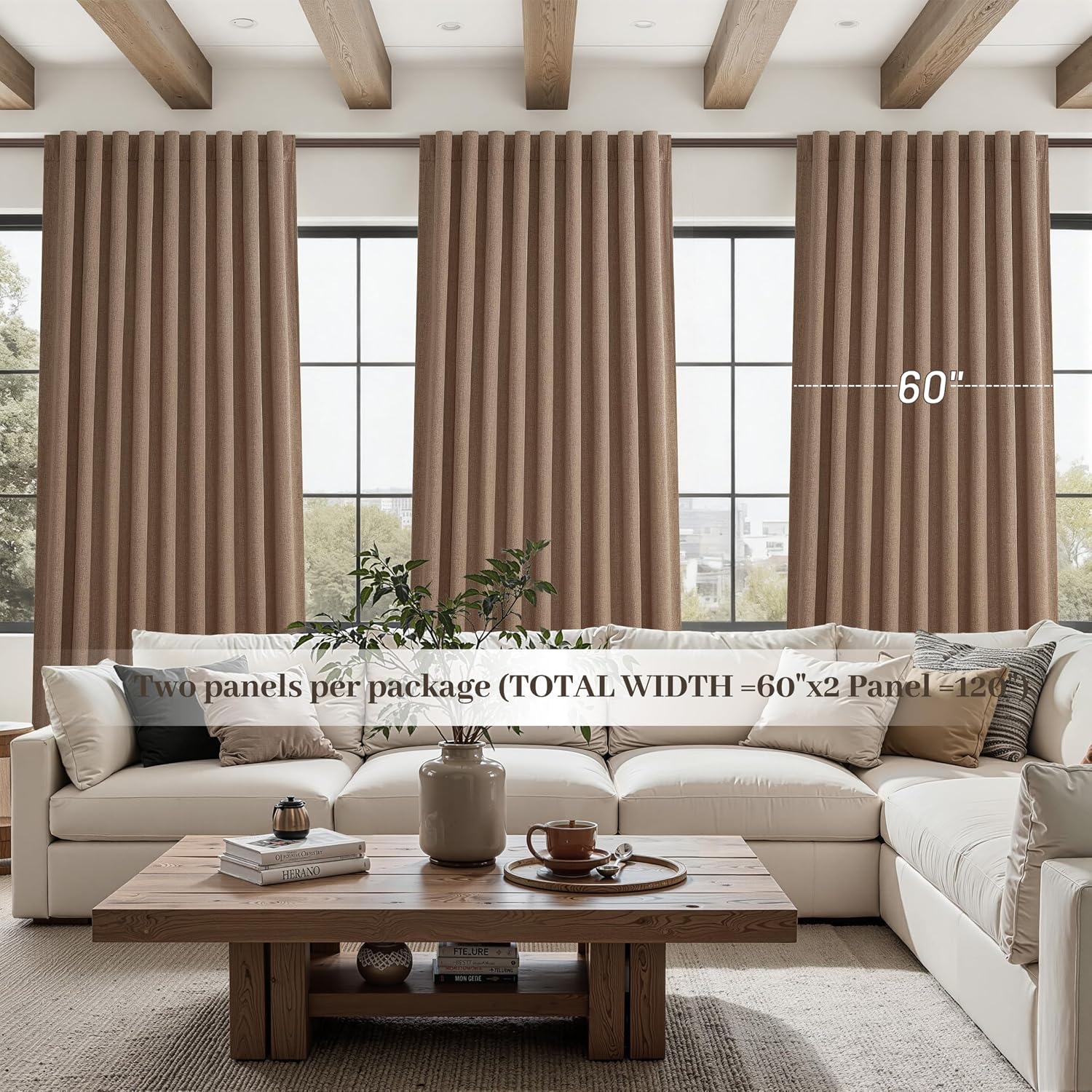 Qjmydeco Rust Brown Blackout Curtains 60 Inches Extra Wide Linen 96 Inch Length for Living Room, Pleated Farmhouse Bedroom Chocolate Therma…