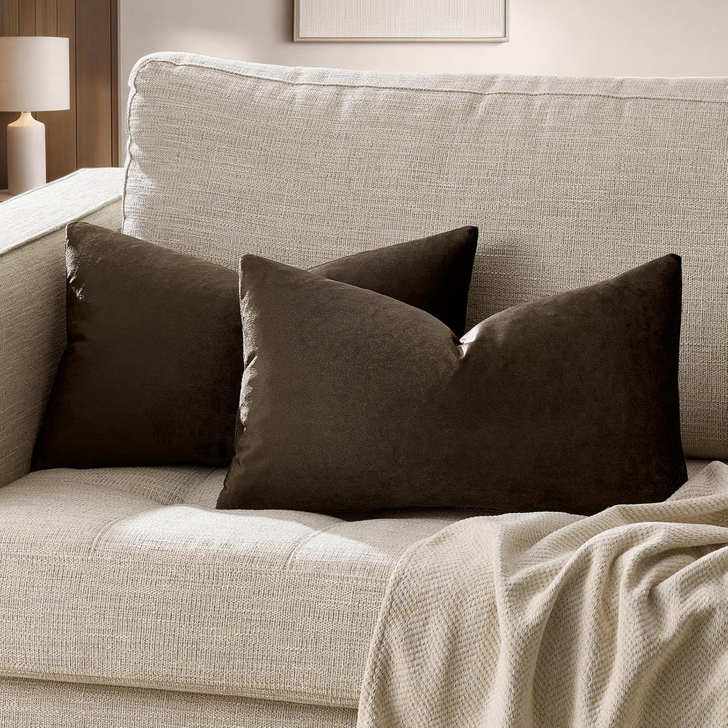 GIGIZAZAFocusingonhomedecoration GIGIZAZA Brown Velvet Pillow Covers 12x20, Small Solid Throw Pillow Covers Decorative Modern Pillows Lumabr…
