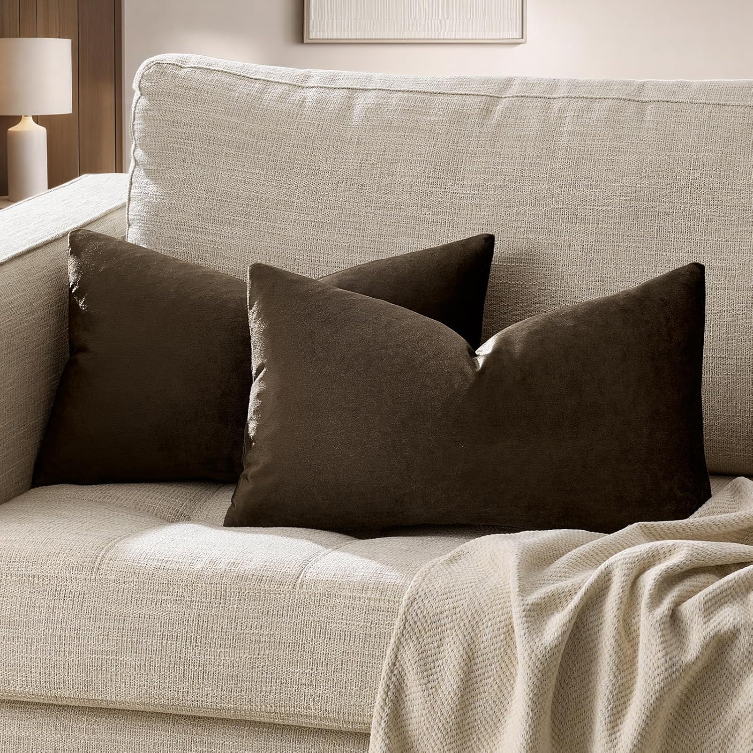 GIGIZAZAFocusingonhomedecoration GIGIZAZA Brown Velvet Pillow Covers 12x20, Small Solid Throw Pillow Covers Decorative Modern Pillows Lumabr…