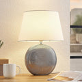 19" Modern Ceramic Table Lamp, Silver Jar-Style Base with White Fabric Shade, Elegant Bedside Lamp for Nightstand or Living Room, E26…