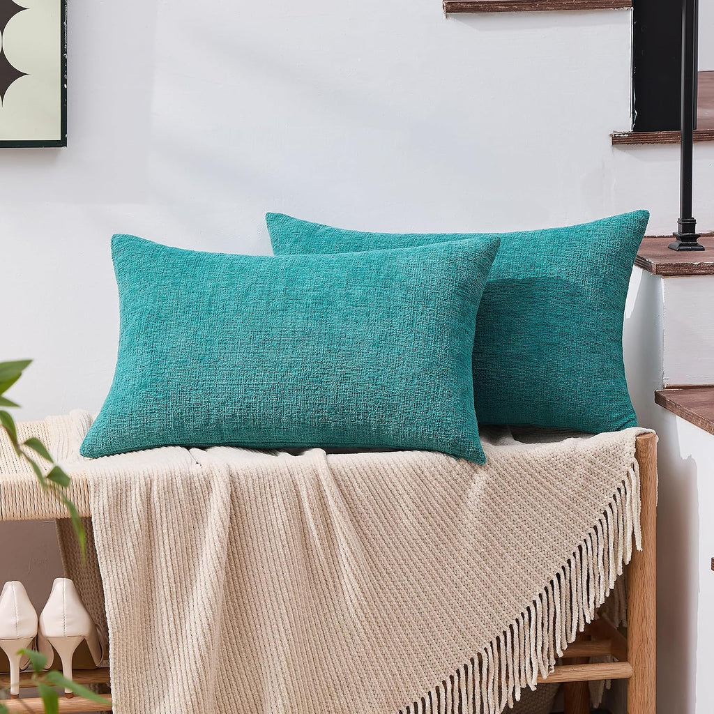 Gawamay Set of 2 Decorative Lumbar Soft Chenille Throw Pillow Covers 12x20 Inch (30x50 CM), Boho Farmhouse Cushion Cases, Couch Pillow Cove…