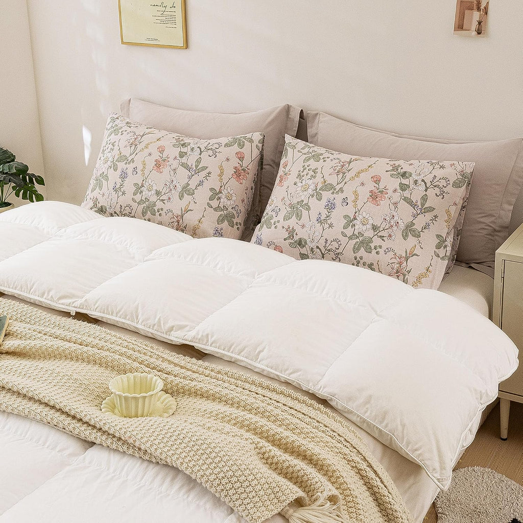 ECOCOTT 2 Pack Floral Pillowcases King Size, 100% Washed Cotton Pillow Cases with Envelope Closure, Vintage Botanical Flower Printed…