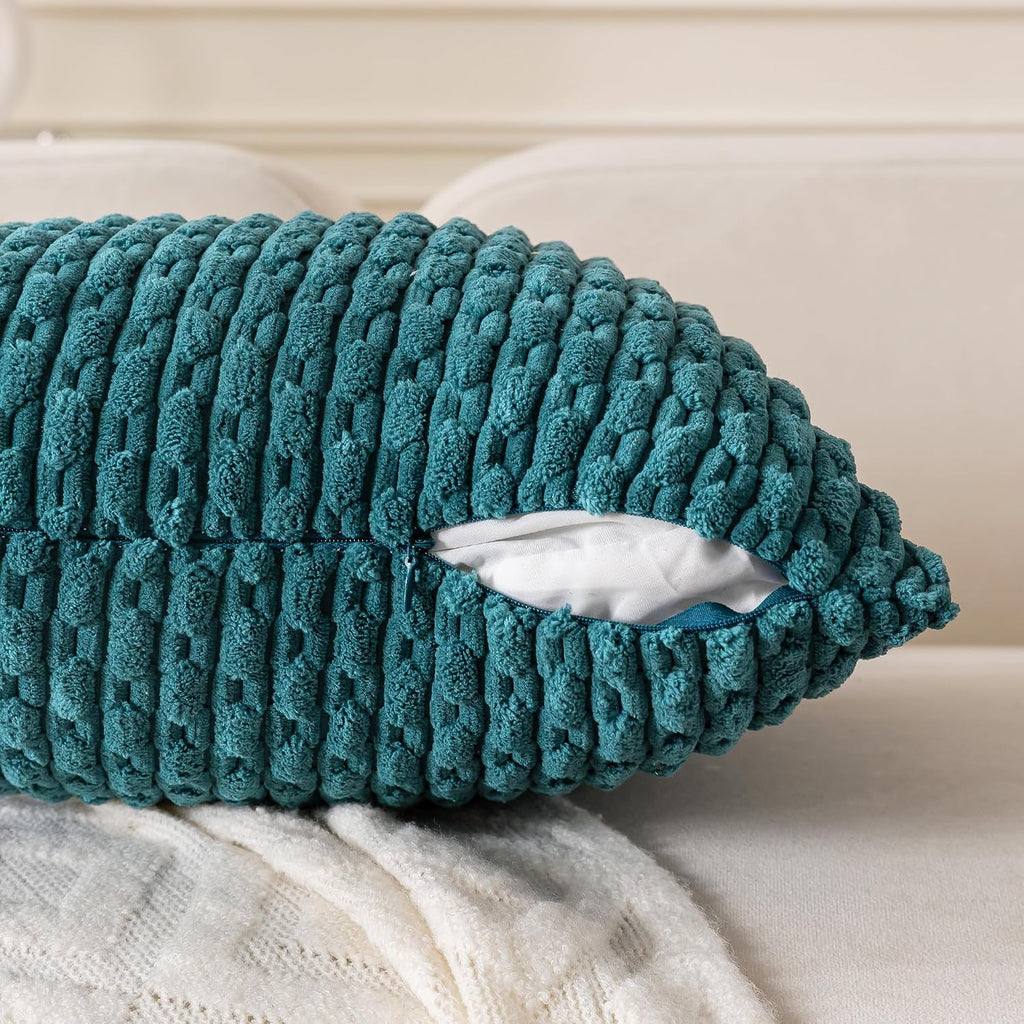 Cozoomy Set of 4 Teal Decorative Throw Pillow Covers 20x20 Inch Corduroy Pillow Covers for Bed Couch Sofa Living Room Soft Square Cushion C…