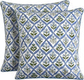 Ridhi Block Print Light Steel Blue Pillow Cover 24" x 24" (Pack of 2) Decorative Couch Pillows for Living Room, Farmhouse Chic Boho Cute Ou…