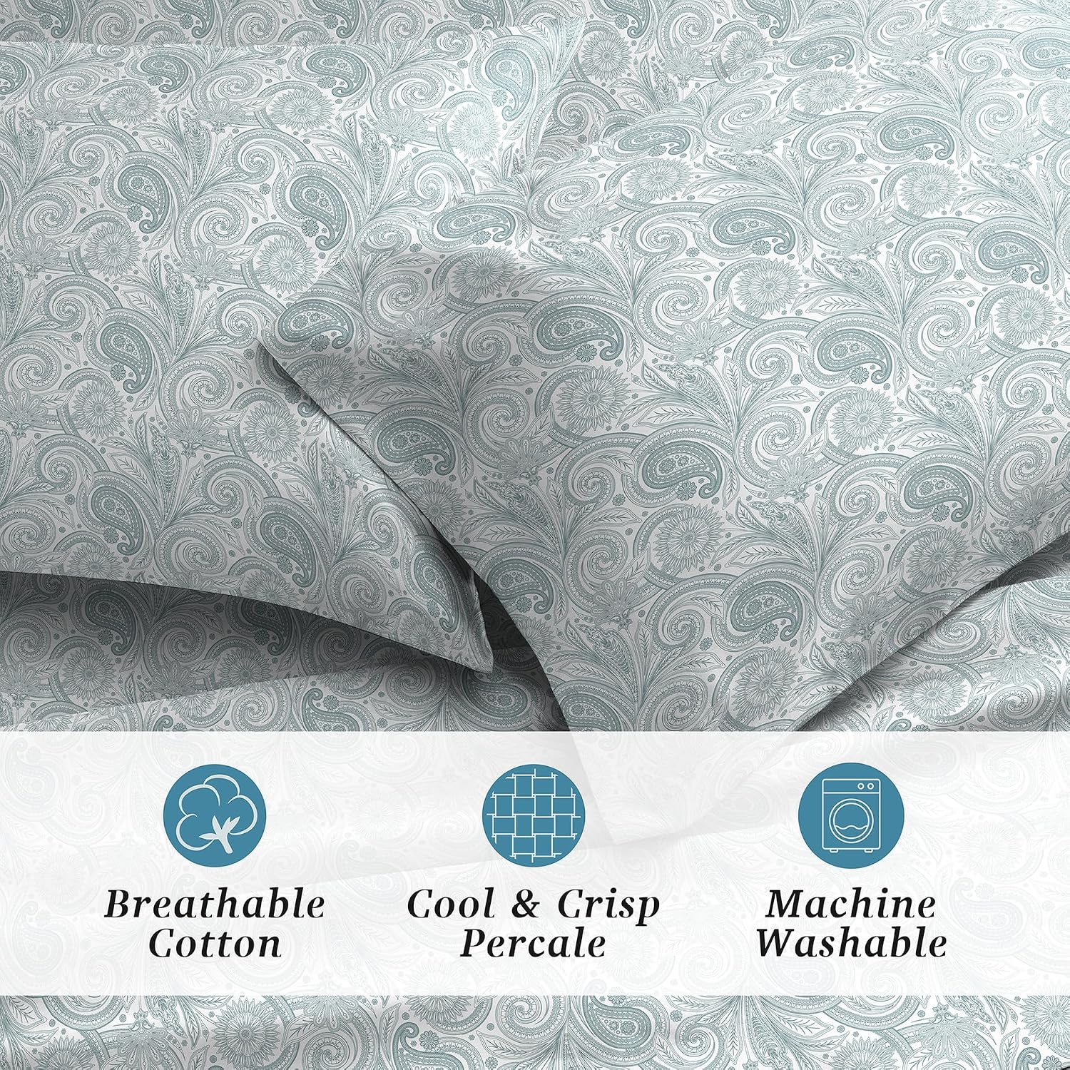 WelhomeByWelspun Welhome Twin Size Bed Sheet Set, 100% Cotton Percale Deep Pocket Super Soft Bedding Set, Cooling, Breathable & Extra Soft,…