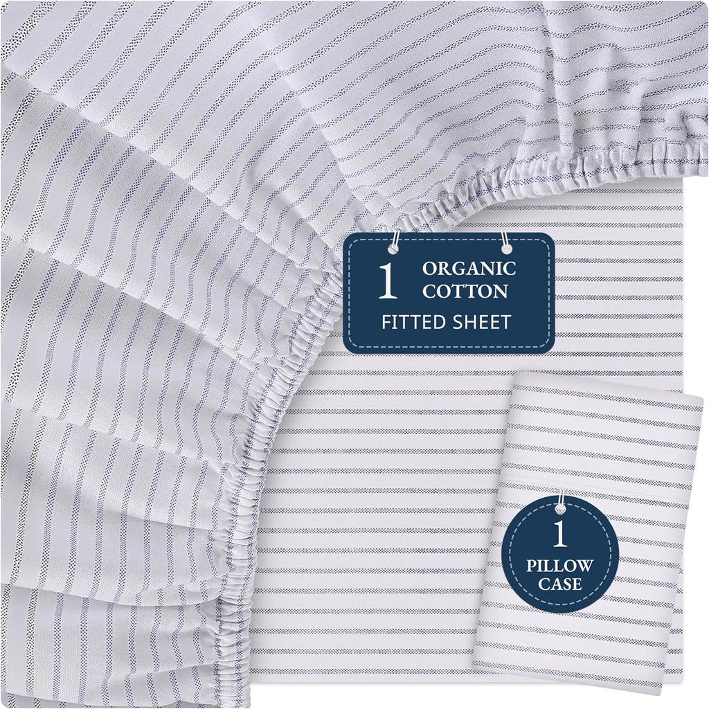 LANE LINEN Twin XL Fitted Sheet, 100% Organic Cotton 2-Piece Set (1 Fitted Sheet, 1 Pillowcase), Percale Weave, Bottom Sheet, Breathable…