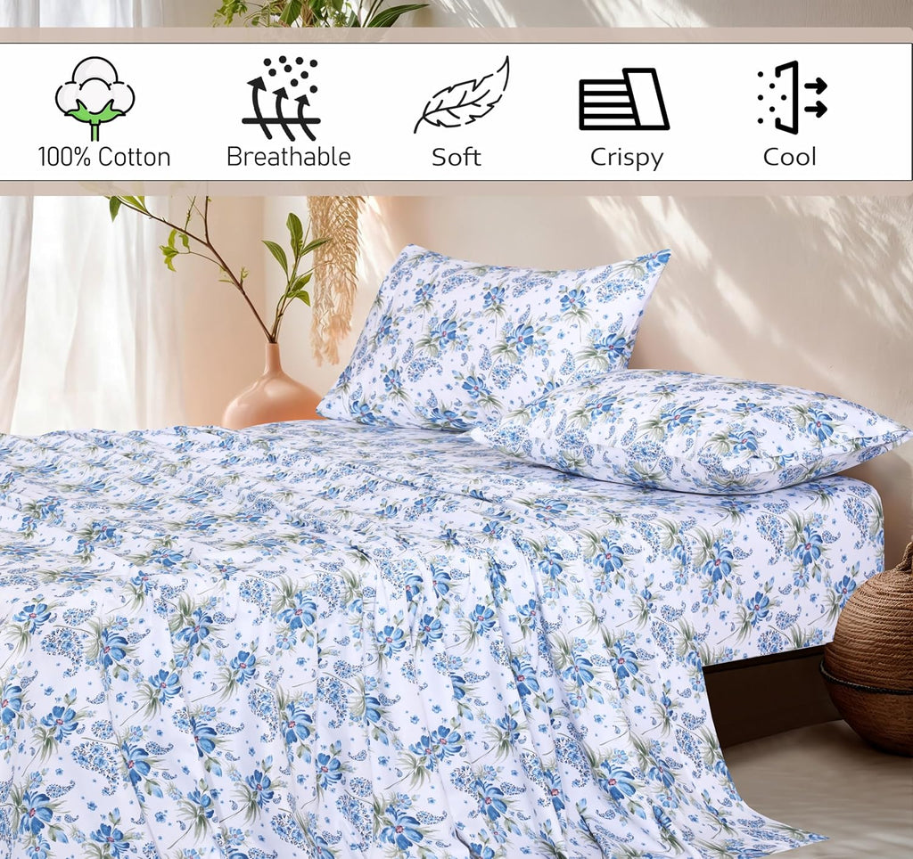 Ruvanti 100% Cotton Percale Sheets Full Size – Crisp Cooling Bed Sheets for Hot Sleepers, Deep Pocket 16”, Soft Breathable & Durable Hotel-…