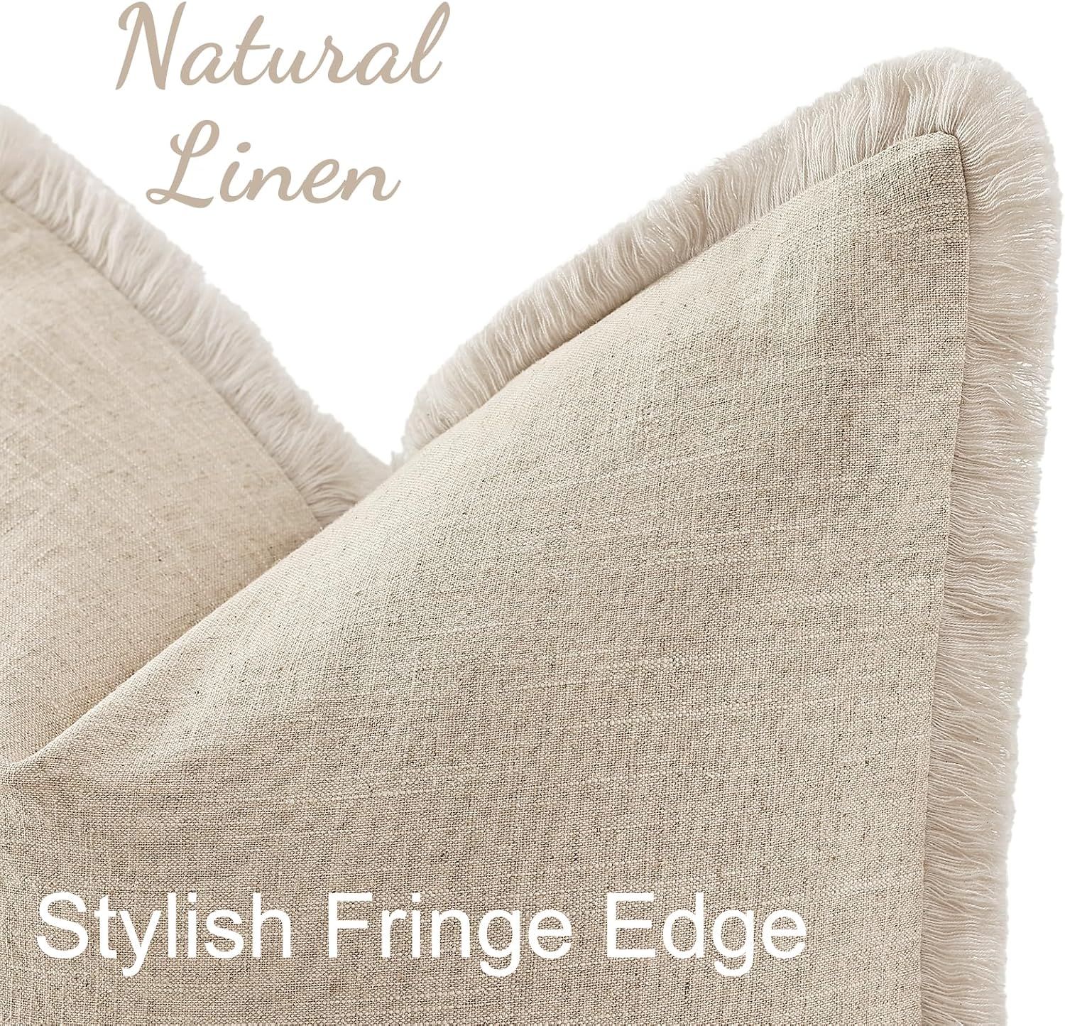 decorUhome Summer Decorative Neutral Linen Fringe Euro Sham Throw Pillow Covers Set of 2 Natural Beige Pillow Covers with Tassels Soft Farm…