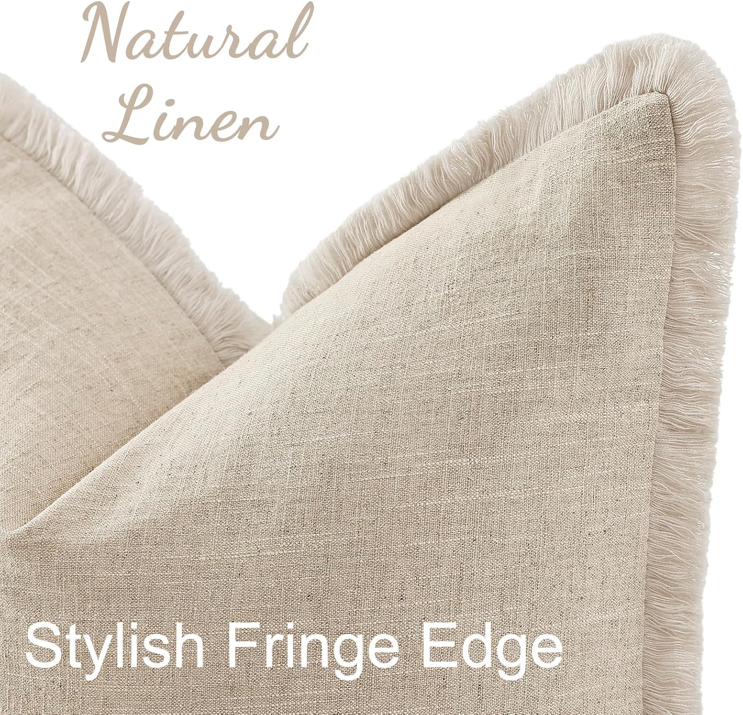 decorUhome Summer Decorative Neutral Linen Fringe Throw Pillow Covers Set of 2 Natural Beige Pillow Covers with Tassels Soft Farmhouse Boho…