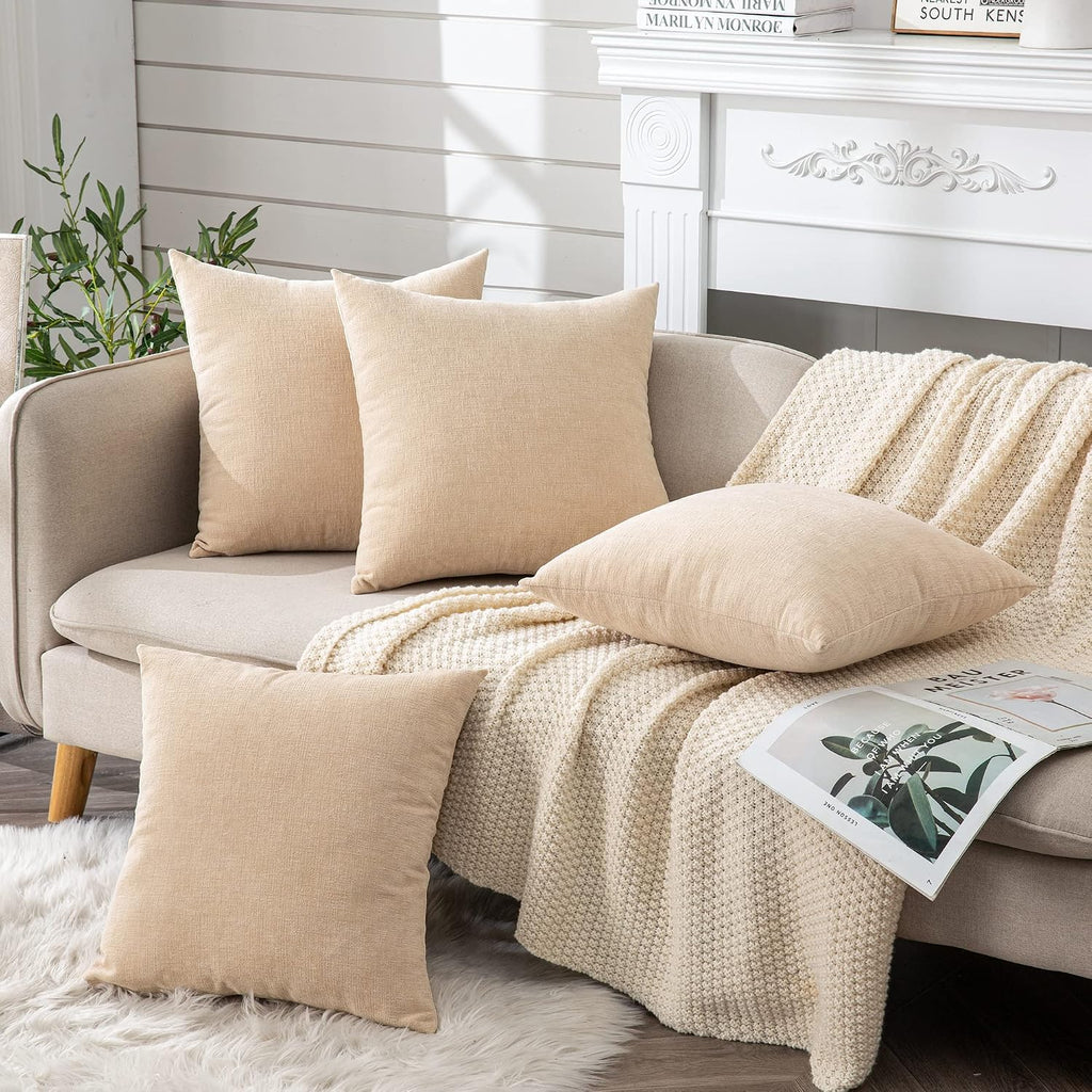 Gawamay Decorative Square Throw Pillow Covers 18"x18" Inch Set of 4, Super Soft Chenille Pillows Farmhouse Fall Pillowcase for Living Room…