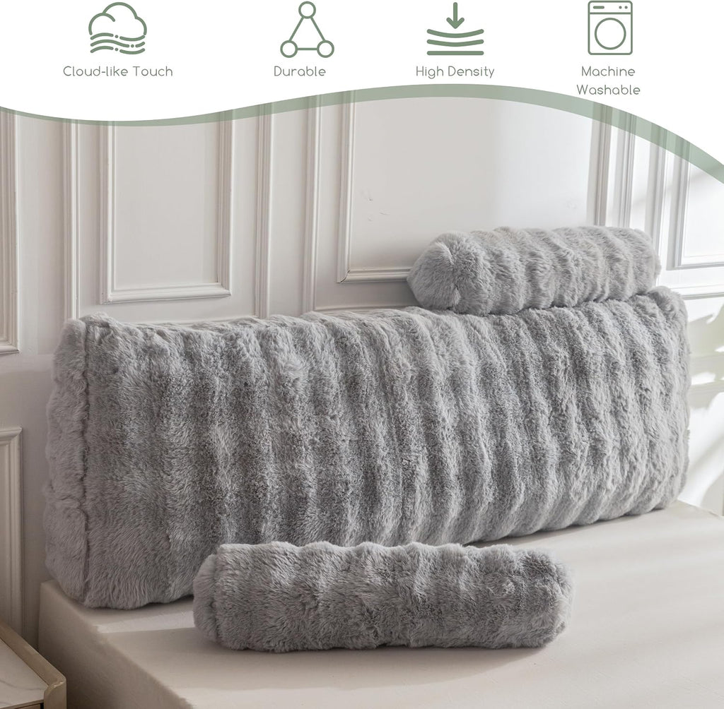 HIGOGOGO Headboard Pillow Queen, Ultra-Soft Wedge Pillow with 2 Cylindrical Neck Pillows, Memory Foam Filling, Back Support Pillows for Bed…