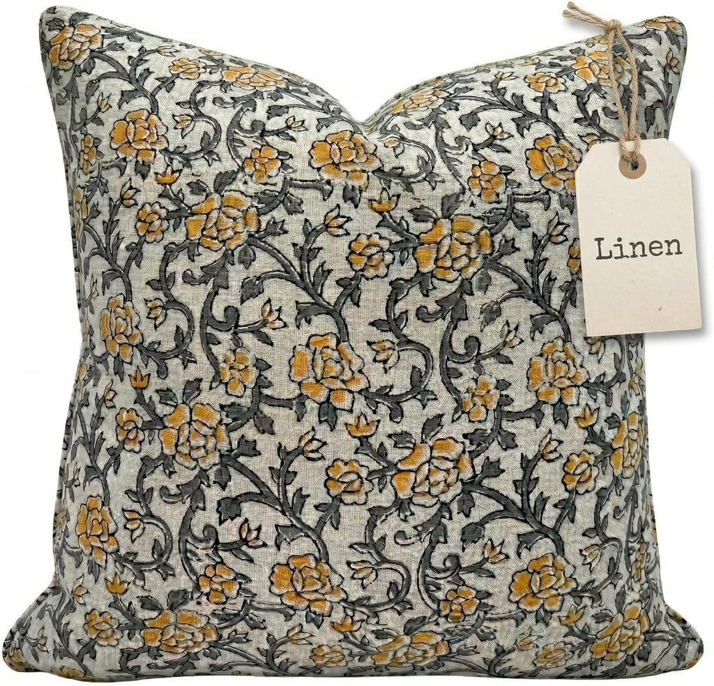 LineandLoop Linen Yellow Pillow Throw Pillow Covers 20x20 inch Pillow Farmhouse Style Spring Decorative Pillow Covers for Couch Living Room…