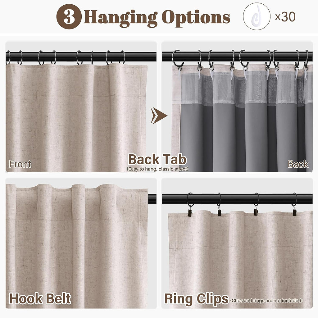 Guken Champagne Linen 100% Blackout Curtains for Bedroom 108 Inches Long 2 Panels Set Luxury Textured Backdrop Room Darkening Black Out Bac…