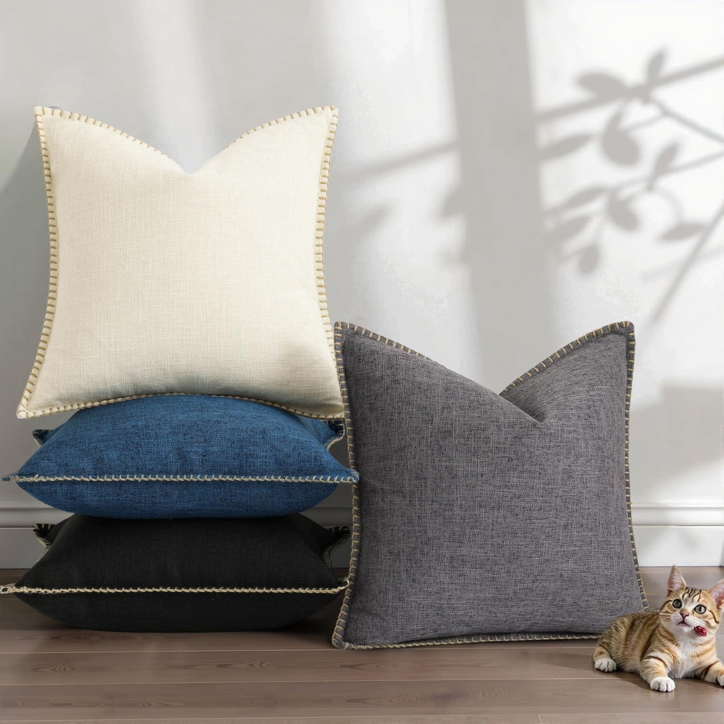 decorUhome Summer Decorative Throw Pillow Covers 18x18 Set of 2 Square Faux Linen Farmhouse Pillow Covers with Stitched Edge Outdoor…