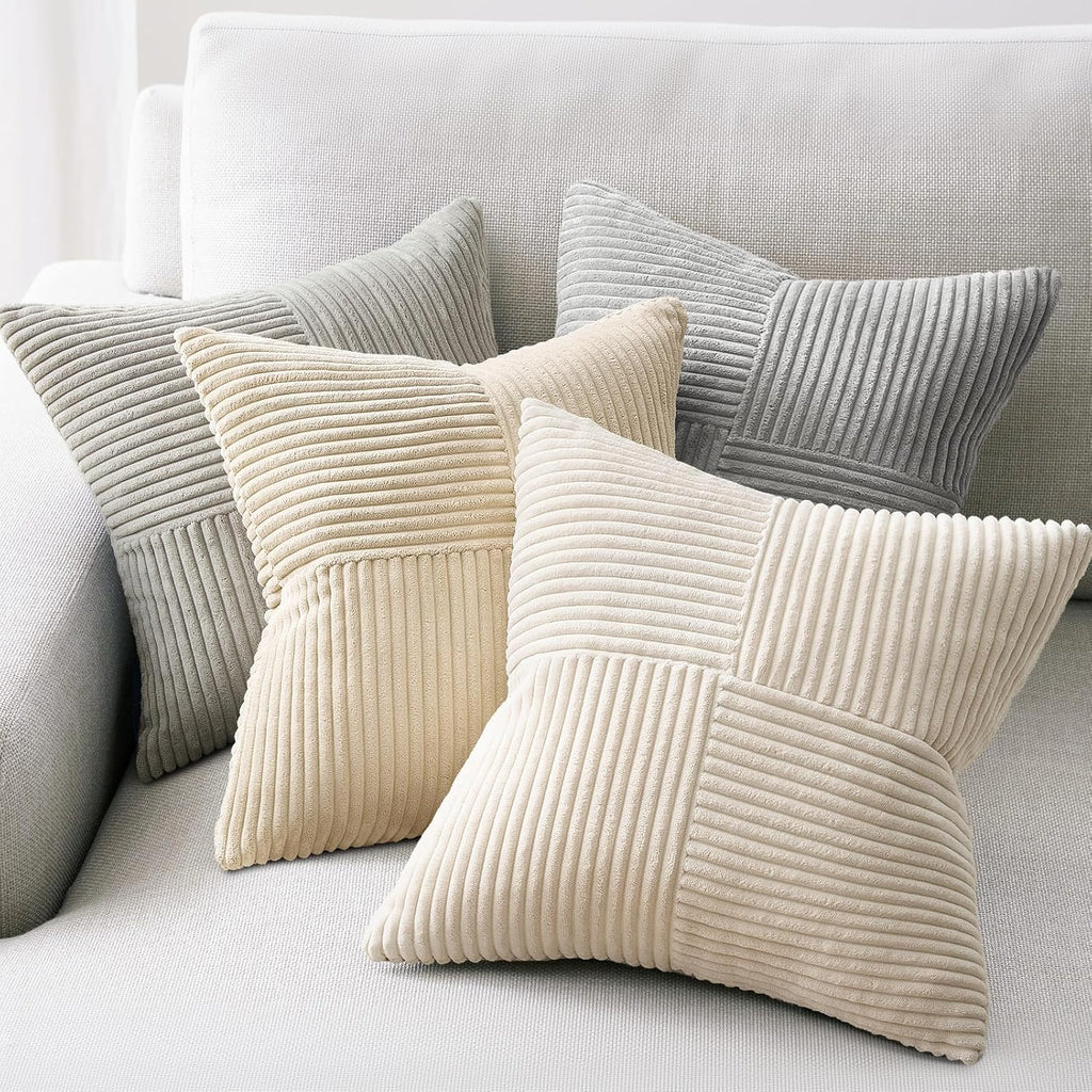 Topfinel Decorative Neutral Throw Pillow Covers for Couch, Boho Cozy Soft Cushion Covers Set of 4 with Corduroy, Accent Pillowcases for Sofa,…