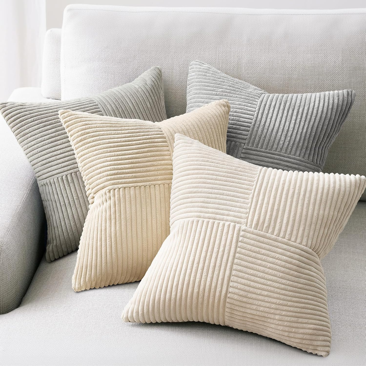 Topfinel Decorative Neutral Throw Pillow Covers for Couch, Boho Cozy Soft Cushion Covers Set of 4 with Corduroy, Accent Pillowcases for Sofa,…