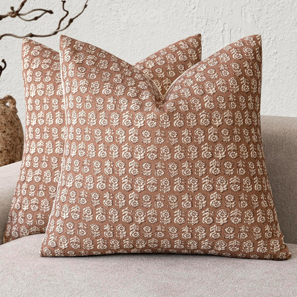 Foindtower Set of 2 Decorative Neutral Floral Print Throw Pillow Covers Vintage Farmhouse Cushion Covers Boho Home Decor for Sofa Chair…