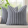 decorUhome Cozy Faux Fur Throw Pillow Covers 20x20 Set of 2 Decorative Soft Plush Striped Modern Farmhouse Boho Couch Pillow Cases with Vel…
