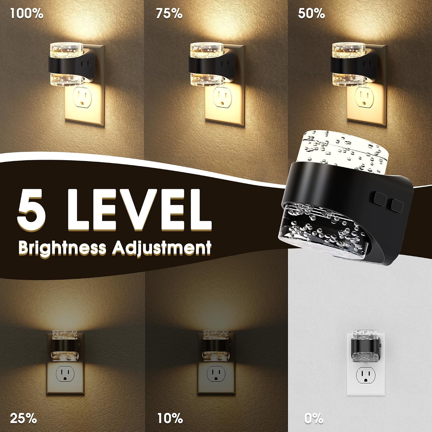 Briignite LED Night Light Plug into Wall, Dimmable Night Light with Bubble Design 3000K Warm & 5 Brightness Levels, Dusk to Dawn Sensor…