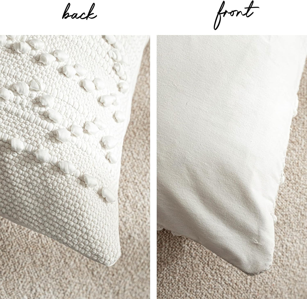 BlissBlush Pure White Decorative Throw Pillow Cover 22X22, Boho Accent Pillow for Couch, Square Modern Farmhouse Pillowcase for Living…